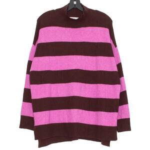 Loft Sweater Preppy Grunge Minimalist Boho Mock Neck Stripe Brown Pink Large